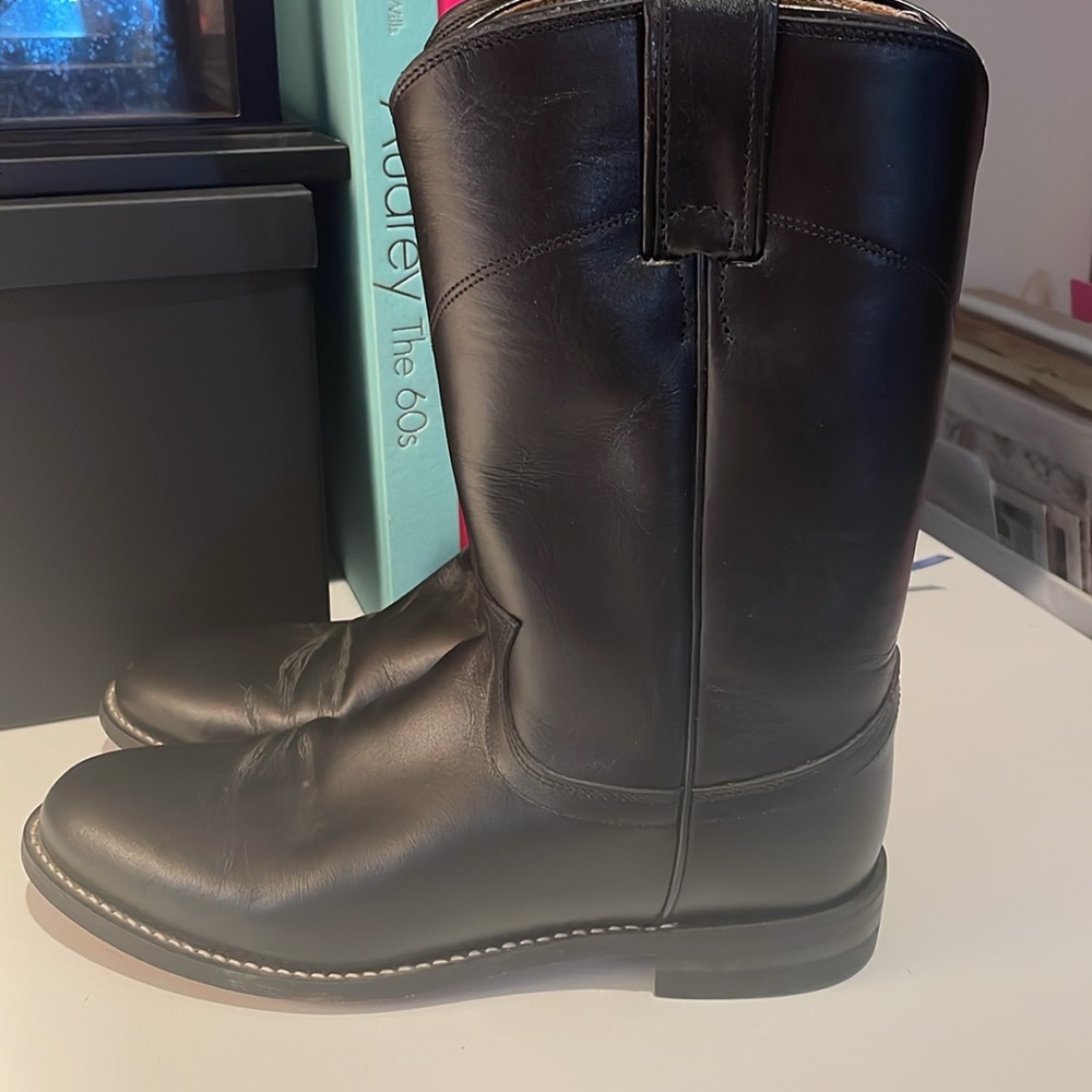 Justin Black Leather Roper Boots - Picture 3 of 5